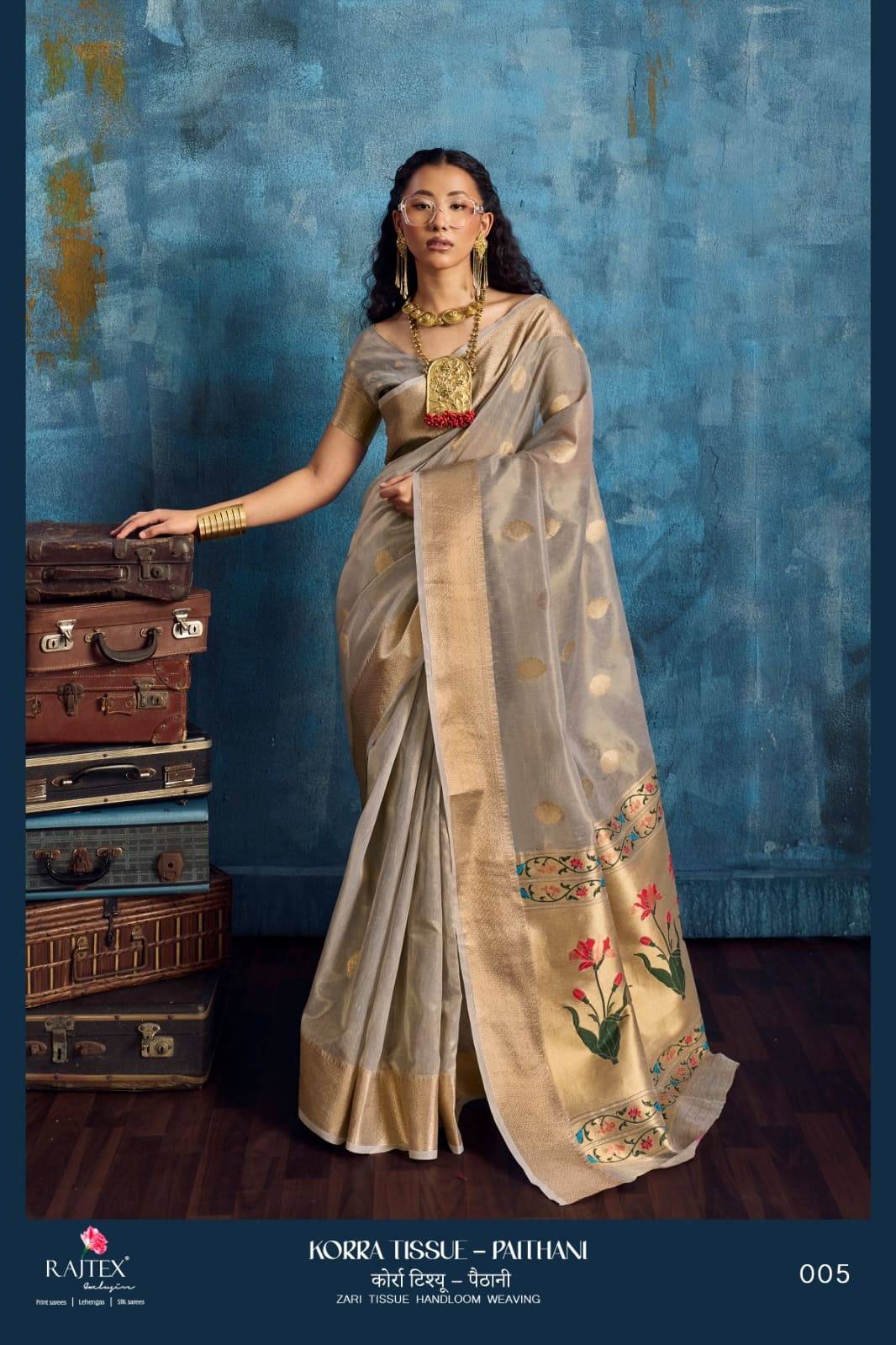 Korra Tissue - Paithani By Raj Tex 001 to 006 Series Indian Traditional Wear Collection Beautiful Stylish Fancy Colorful Party Wear & Occasional Wear Satin Crepe Sarees At Wholesale Price